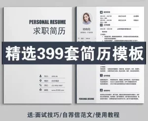 399套简历模板-个人简历模板word社会求职简约应届毕业生大气电子版【电商热销1399】-北极星资源库