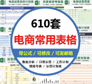610套电商常用表格大全-电商运营管理数据分析年度报表Excel表格【电商热销993】-北极星资源库