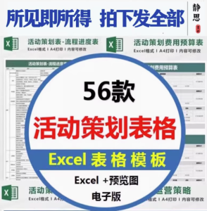 56套活动策划表格-营销活动运营计划流程清单物料费用EXCEL模板【电商热销12】-北极星资源库