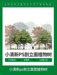 竞赛风小清新ps剖立面图植物树PSD园林景观后期源文件分层素材-北极星资源库
