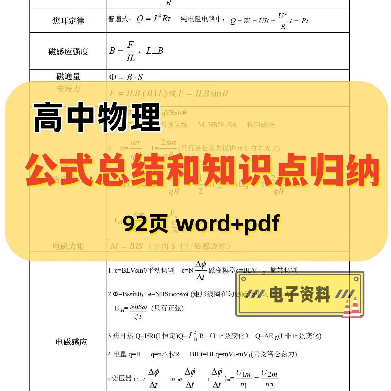 高中物理公式整理知识点总结高考复习高一高二高三归纳word电子版