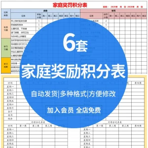家庭积分奖罚规则表电子版儿童小学生家庭奖励兑换明细表模板素材-北极星资源库