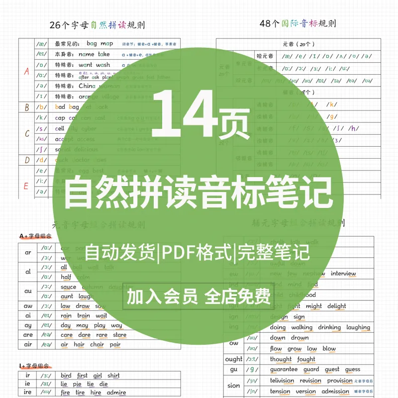 自然拼读音标笔记超清版自然拼读是学习英语的基础14页电子版