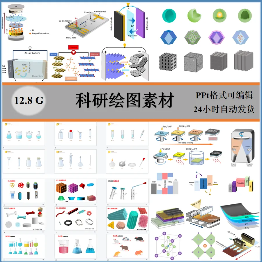 科研绘图素材PPT素材纳米材料电池实验器材流程图ppt可编辑