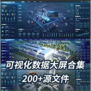可视化数据大屏设计模板蓝色科技数字孪生设计素材UI界面PSD文件