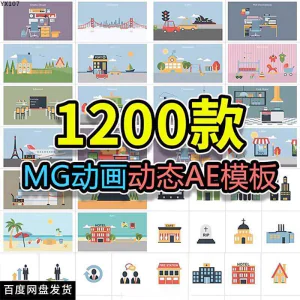 MG动画AE模板源文件脚本卡通动态视频制作扁平化场景动画包素材-北极星资源库
