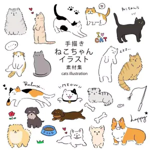1167可爱卡通手绘动物小狗猫咪PNG宠物海报宣传册设计ai矢量素材-北极星资源库