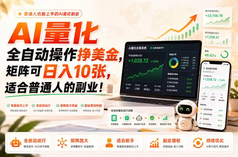 AI量化全自动操作挣美金，矩阵可日入10张，适合普通人的副业！【揭秘】-北极星资源库