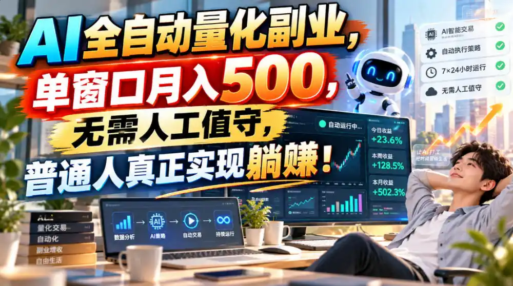 AI全自动量化副业，单窗口月入500，无需人工值守，普通人真正实现躺賺！-北极星资源库