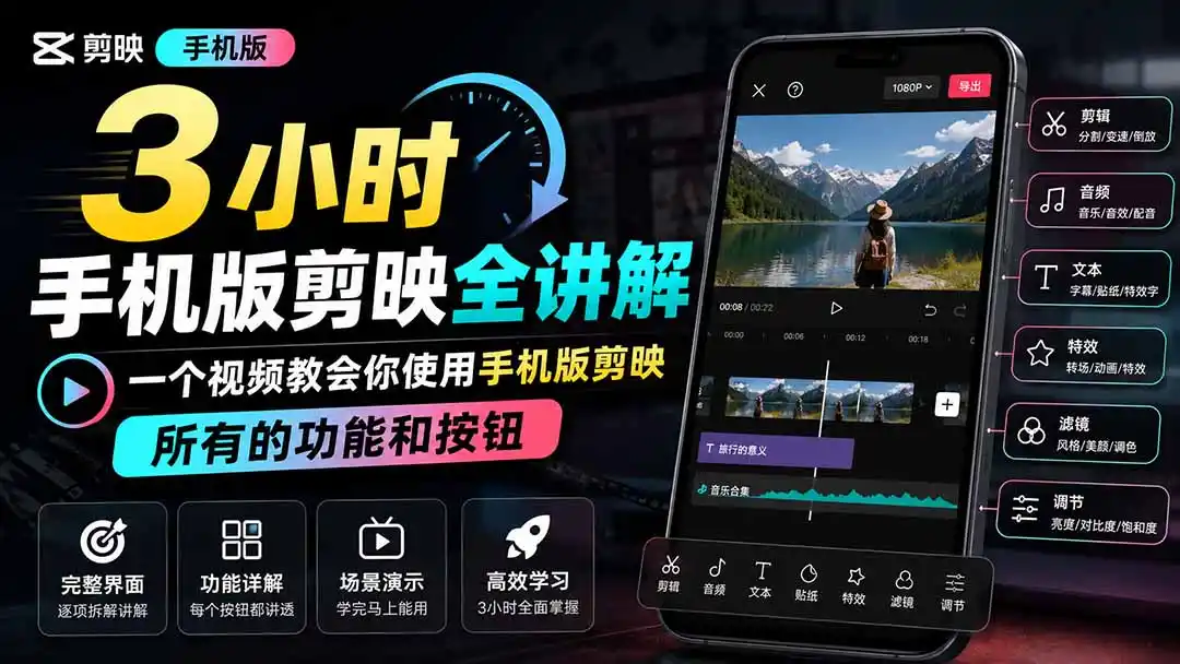 3小时手机版剪映全讲解，一个视频教会你使用手机版剪映，所有的功能和按钮-北极星资源库