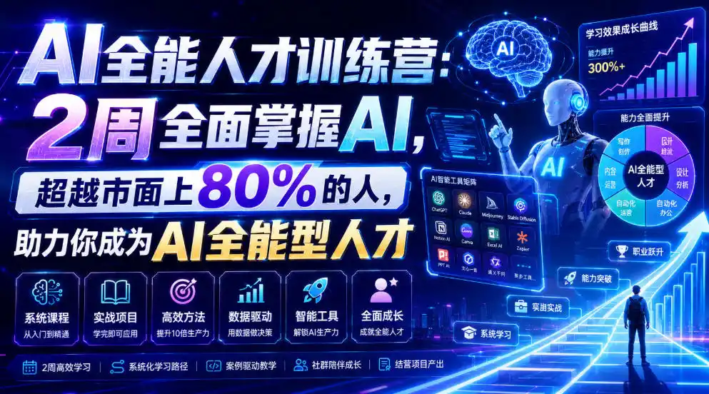 AI全能人才训练营：2周全面掌握AI，超越市面上80%的人，助力你成为AI全能型人才-北极星资源库