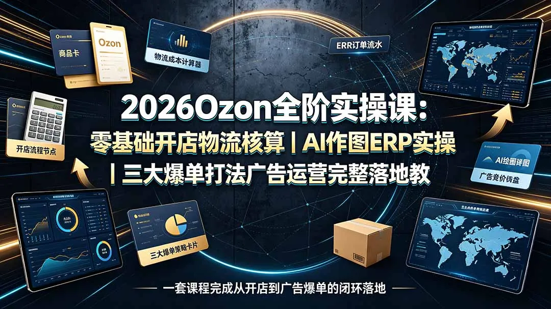 2026Ozon全阶实操课：零基础开店物流核算｜AI作图ERP实操｜三大爆单打法广告运营完整落地教程-北极星资源库