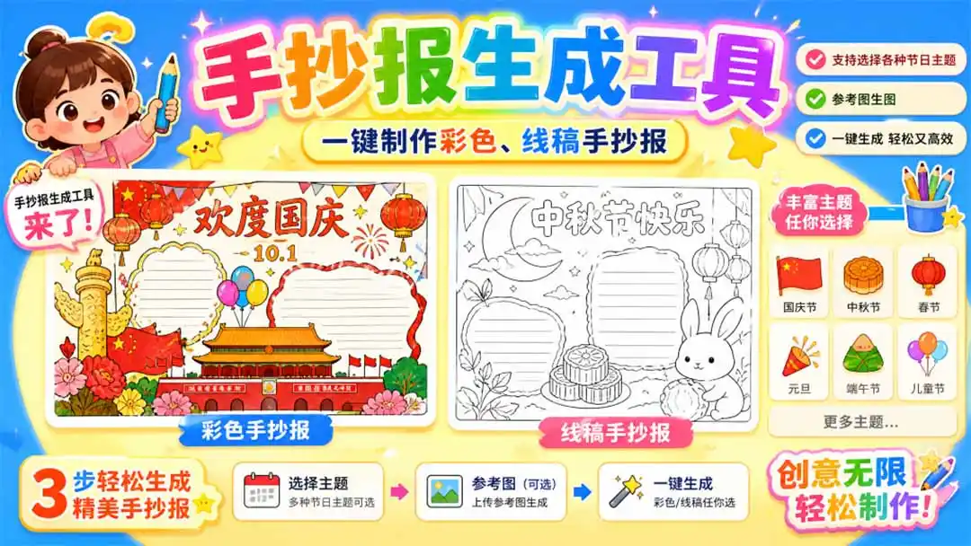 手抄报批量生成工具来了，完全免费，告别豆包生图，这个高清无水印-北极星资源库