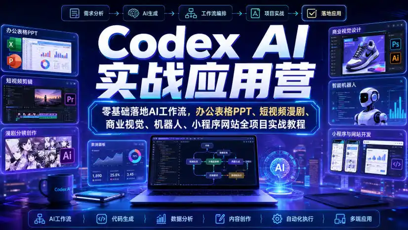 Codex AI实战应用营｜零基础落地AI工作流，办公表格PPT、短视频漫剧、商业视觉、机器人、小程序网站全项目实战教程-北极星资源库