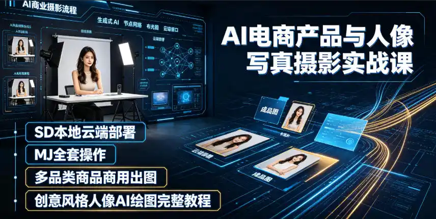 AI电商产品与人像写真摄影实战课｜SD本地云端部署、MJ全套操作、多品类商品商用出图、创意风格人像AI绘图完整教程-北极星资源库