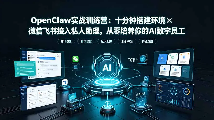 OpenClaw实战特训营：十分钟搭建环境×微信飞书接入私人助理，从零培养你的AI数字员工-北极星资源库