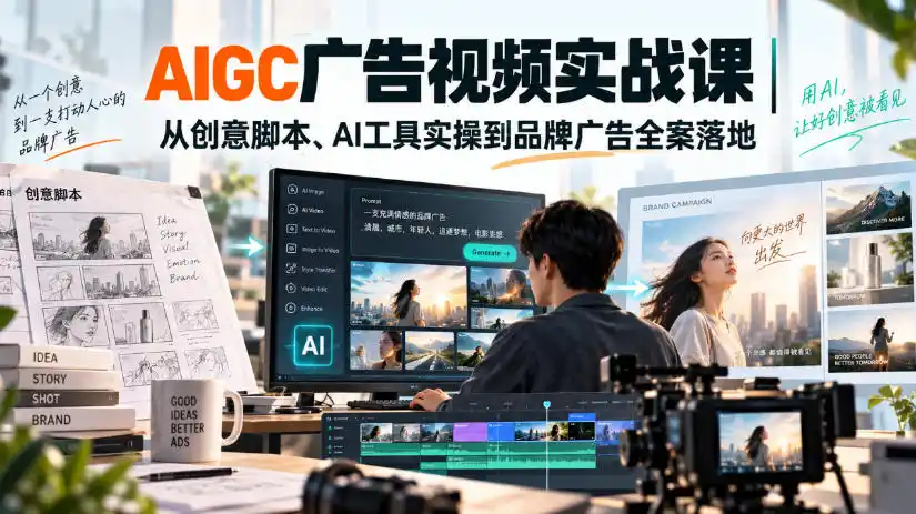 AIGC广告视频实战课｜从创意脚本、AI工具实操到品牌广告全案落地-北极星资源库