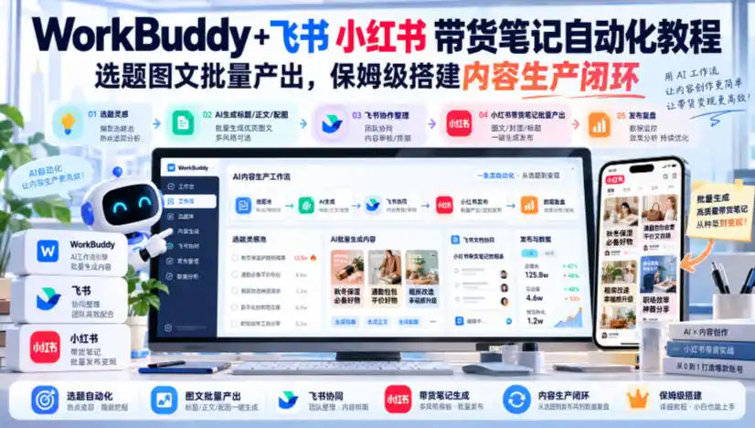 WorkBuddy+飞书小红书带货笔记自动化教程，选题图文批量产出，保姆级搭建内容生产闭环【文档】-北极星资源库