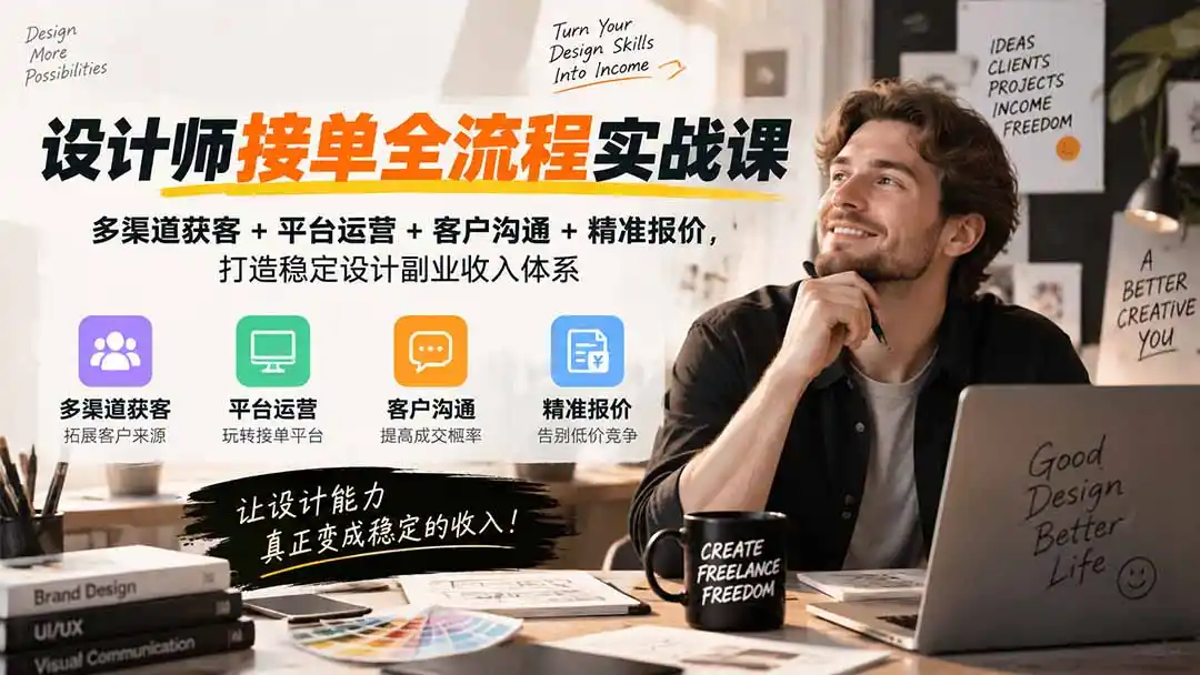 设计师接单全流程实战课-无水印｜多渠道获客+平台运营+客户沟通+精准报价，打造稳定设计副业收入体系-北极星资源库