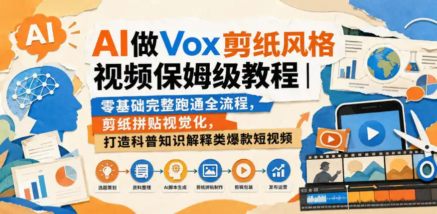 AI做Vox剪纸风格视频保姆级教程｜零基础完整跑通全流程，剪纸拼贴视觉化，打造科普知识解释类爆款短视频-北极星资源库