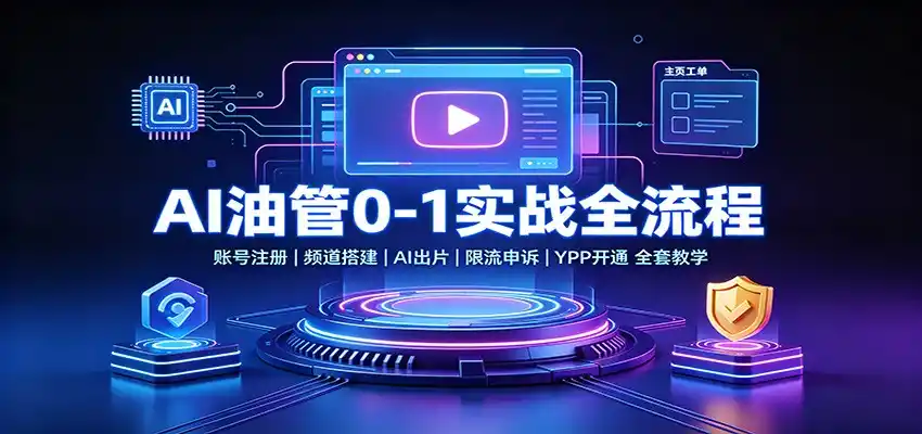 AI油管0-1实战：账号注册频道搭建，AI出片，限流申诉，YPP开通全套教学-北极星资源库