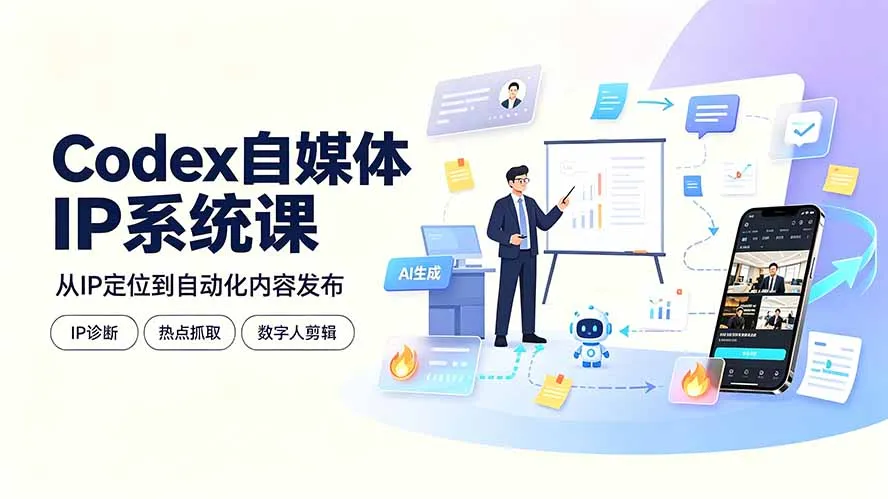 Codex自媒体IP系统课：IP诊断/热点抓取/IP蒸馏 Skill，爆款复刻数字人多平台自动发布教程-北极星资源库