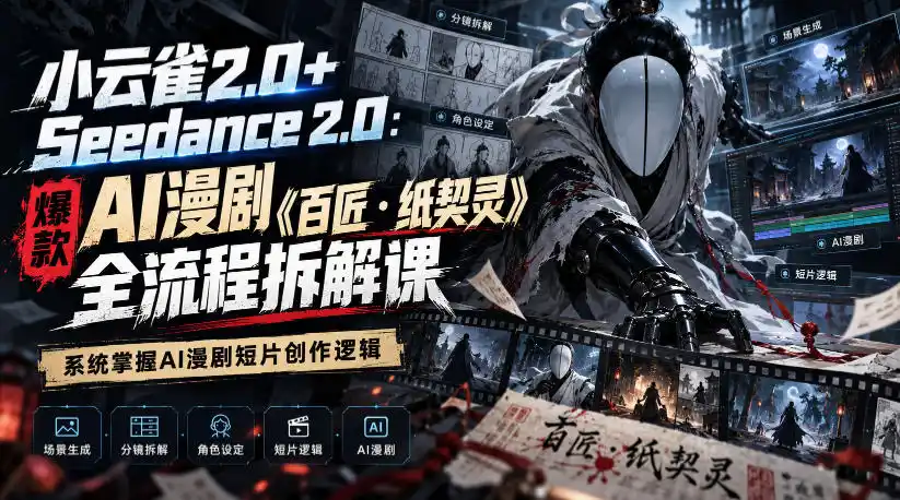 小云雀2.0+Seedance 2.0：爆款AI漫剧《百匠・纸契灵》全流程拆解课，系统掌握AI漫剧短片创作逻辑-北极星资源库