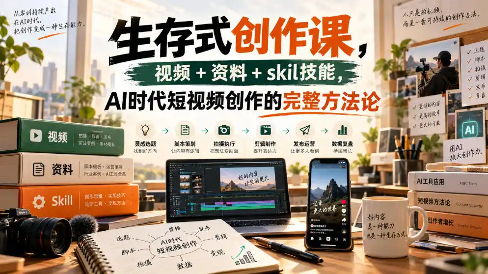 生存式创作课，视频+资料+skil技能，ai时代短视频创作的完整方法论-北极星资源库