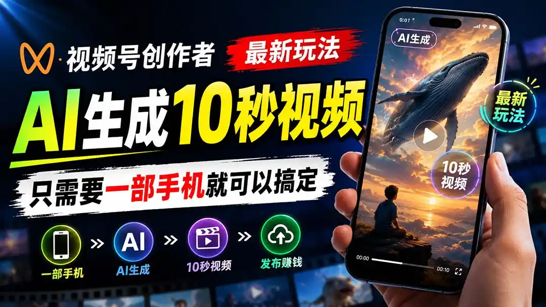 视频号创作者最新玩法，AI生成10秒视频，只需要一部手机就可以搞定-北极星资源库