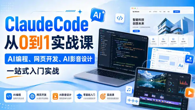 ClaudeCode从0到1实战课，AI编程、网页开发、AI影音设计一站式入门实战-北极星资源库