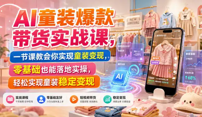 AI童装爆款带货实战课，一节课教会你实现童装变现，零基础也能落地实操-北极星资源库