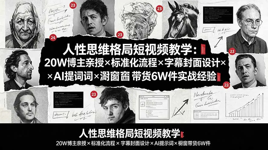 人性思维格局短视频教学：20W博主亲授×标准化流程×字幕封面设计×AI提示词×橱窗带货6W件实战经验-北极星资源库