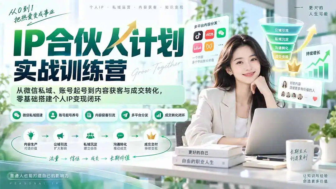IP合伙人计划实战训练营-更新：从微信私域、账号起号到内容获客与成交转化，零基础搭建个人IP变现闭环-北极星资源库