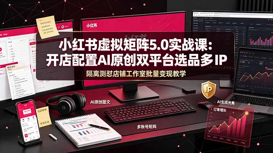 小红书虚拟矩阵5.0实战课：开店配置｜AI原创｜双平台选品｜多IP隔离｜测怼店铺工作室批量变现实操教学-北极星资源库