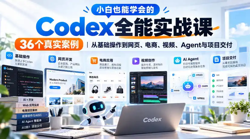 小白也能学会的Codex全能实战课｜36个真实案例，从基础操作到网页、电商、视频、Agent与项目交付-北极星资源库