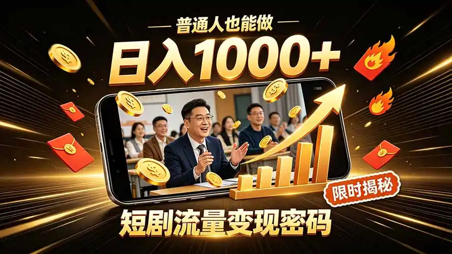 一部手机做短剧分发，不用真人出镜、不用拍摄剧本，快手流量变现日赚千元-北极星资源库