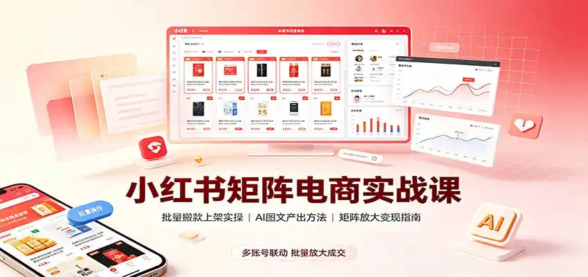 小红书矩阵电商实战课：批量搬款上架实操，AI图文产出，矩阵放大变现指南-北极星资源库