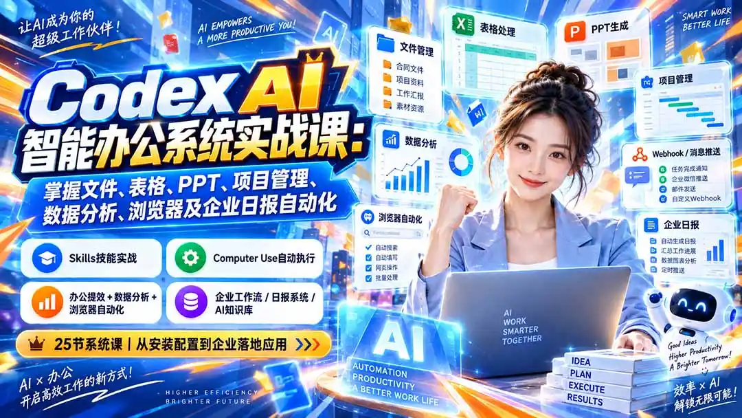 Codex AI智能办公系统实战课：掌握文件、表格、PPT、项目管理、数据分析、浏览器及企业日报自动化-北极星资源库