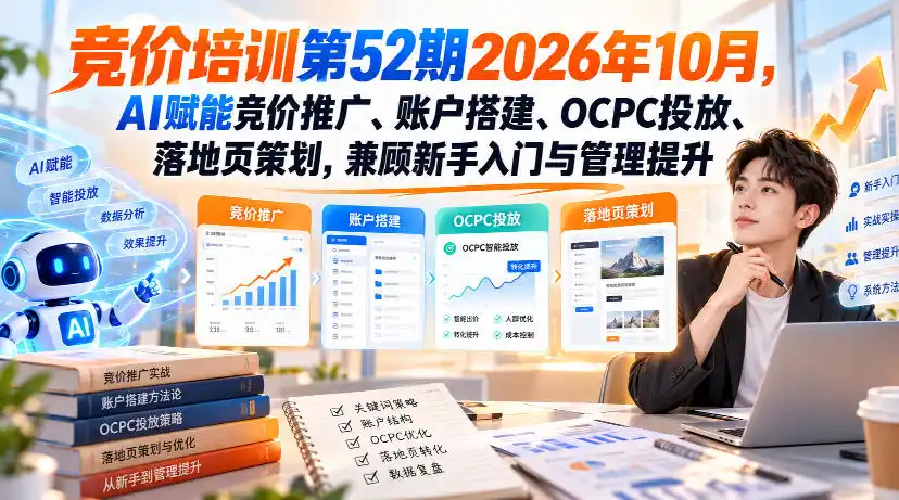 【无水印】竞价培训第52期2026年10月，AI赋能竞价推广、账户搭建、OCPC投放、落地页策划，兼顾新手入门与管理提升-北极星资源库