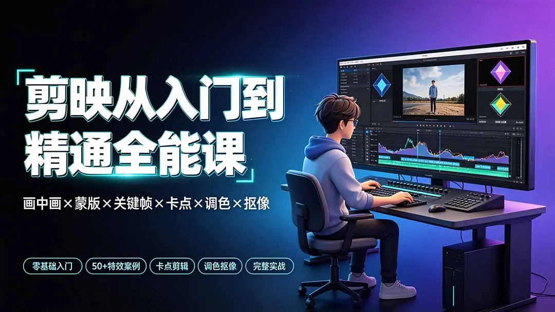 剪映从入门到精通全能课：画中画×蒙版×关键帧×卡点×调色×抠像，一站式掌握剪辑核心技能-北极星资源库