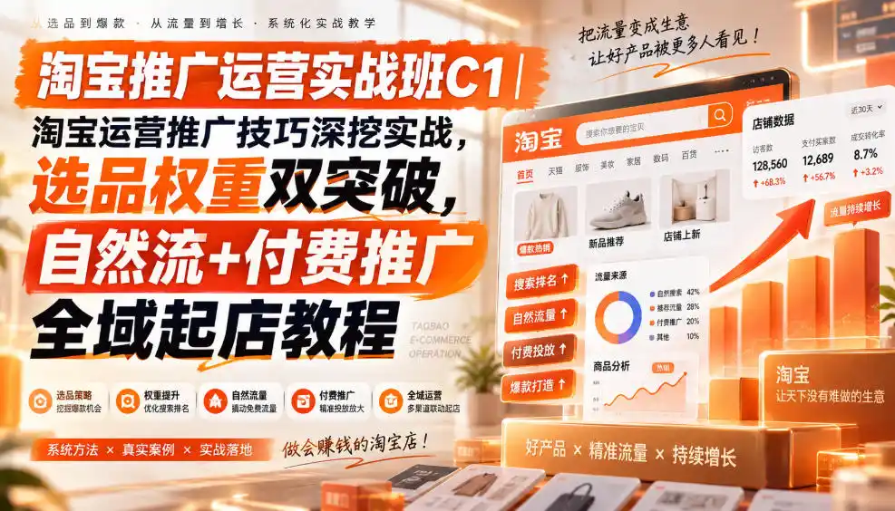 淘宝推广运营实战班C1｜淘宝运营推广技巧深挖实战，选品权重双突破，自然流+付费推广全域起店教程-北极星资源库