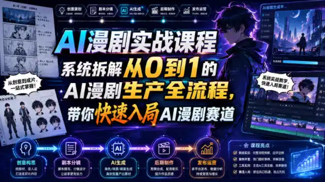 AI漫剧实战课程，系统拆解从0到1的AI漫剧生产全流程，带你快速入局AI漫剧赛道-北极星资源库