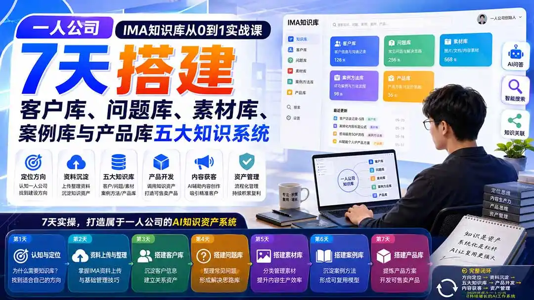 一人公司IMA知识库从0到1实战课：7天搭建客户库、问题库、素材库、案例库与产品库五大知识系统-北极星资源库
