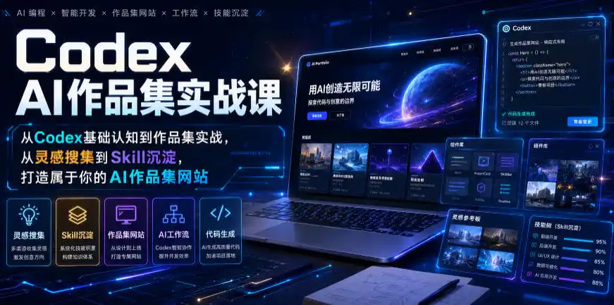 Codex AI作品集实战课，从Codex基础认知到作品集实战，从灵感搜集到Skill沉淀，打造属于你的AI作品集网站-北极星资源库