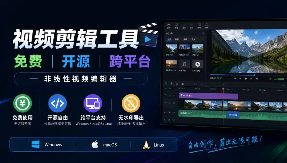 视频剪辑工具，免费、开源、跨平台，非线性视频编辑器，支持Windows、macOS、Linux，无水印、无订阅费用-北极星资源库