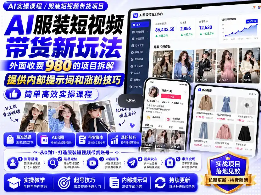 外面收费980AI快手带货系统课程，内部课程首次外放，操作简单高效，一分钟一条爆款视频-北极星资源库