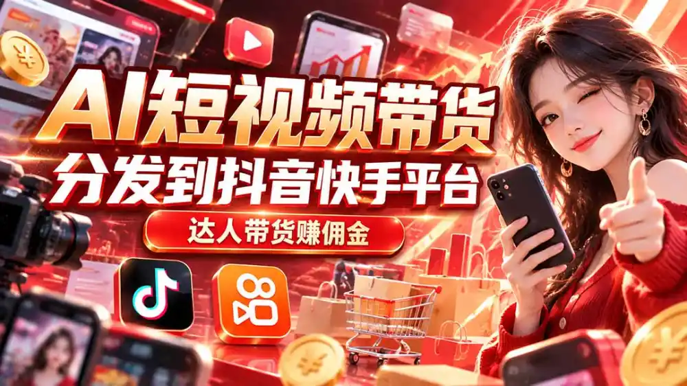 【AI短视频带货】分发到抖音快手平台，达人带货赚佣金-北极星资源库