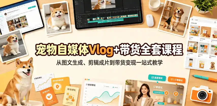 宠物自媒体Vlog+带货全套课程｜从图文生成、剪辑成片到带货变现一站式教学-北极星资源库