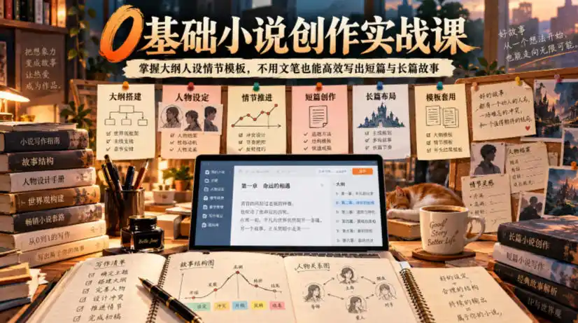 0基础小说创作实战课|掌握大纲人设情节模板,不用文笔也能高效写出短篇与长篇故事-北极星资源库