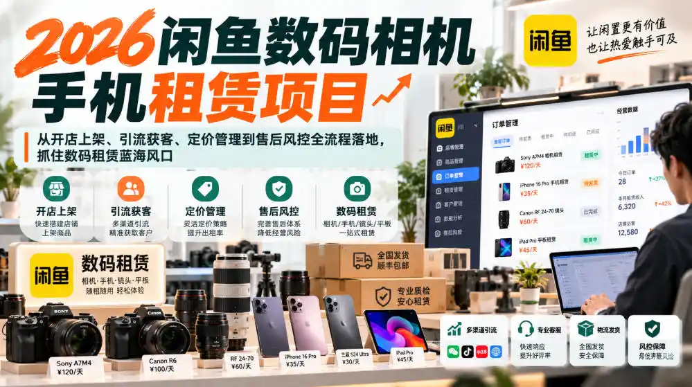 2026闲鱼数码相机手机租赁项目，从开店上架、引流获客、定价管理到售后风控全流程落地，抓住数码租赁蓝海风口-北极星资源库